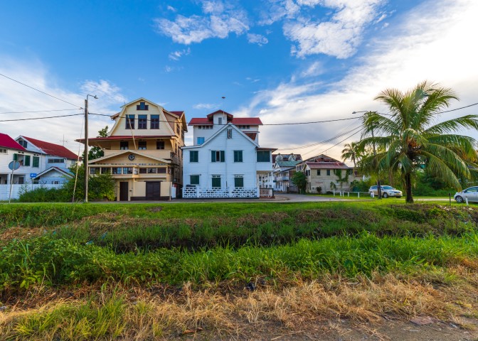 Paramaribo Suriname Dutch Colonial Architecture With Littered Canal